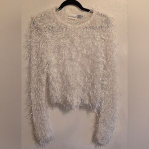 Newport News Vintage White Glitter Eyelash Knit Sweater Womens Sz Med